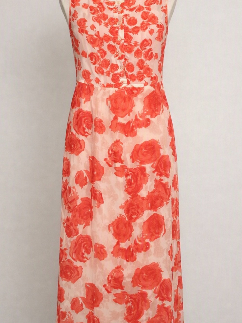 Coral Rose Print Sleeveless Maxi Dress